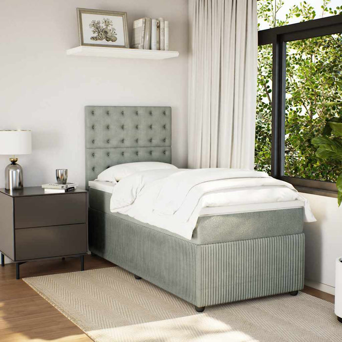 Pat box spring cu saltea, gri deschis, 100x200 cm, catifea WALTI