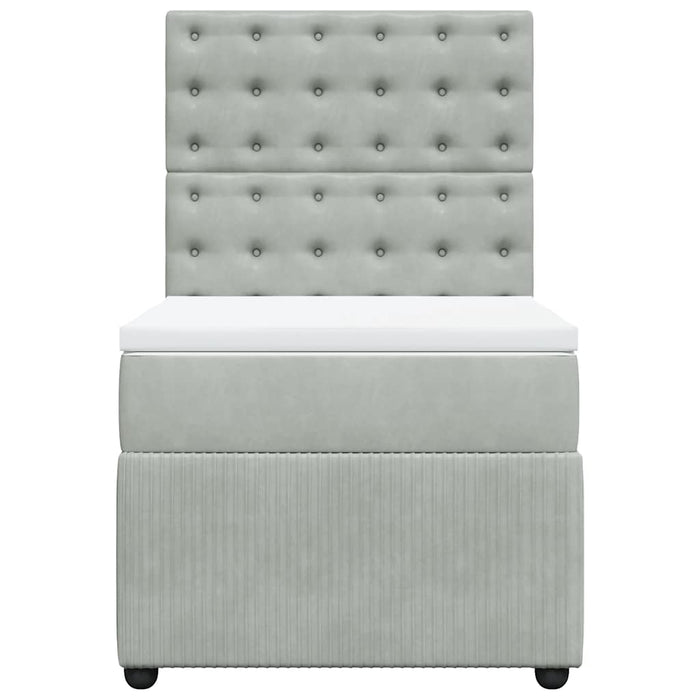 Pat box spring cu saltea, gri deschis, 100x200 cm, catifea WALTI