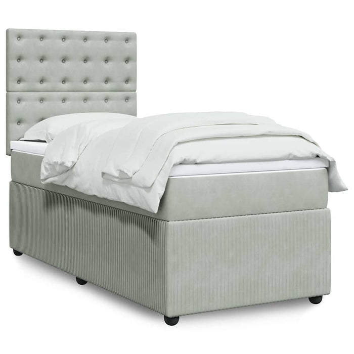 Pat box spring cu saltea, gri deschis, 100x200 cm, catifea WALTI