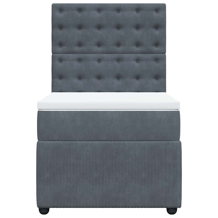 Pat box spring cu saltea, gri închis, 100x200 cm, catifea WALTI