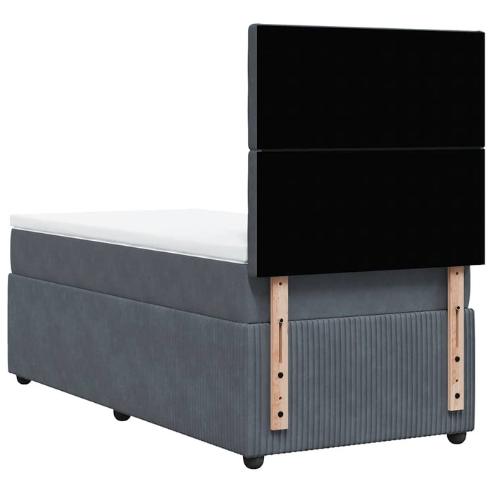 Pat box spring cu saltea, gri închis, 100x200 cm, catifea WALTI