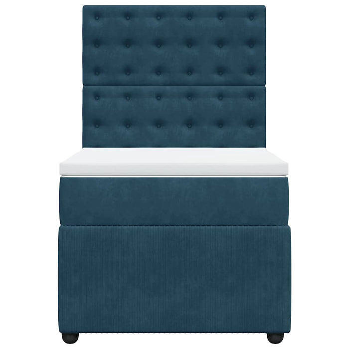 Pat box spring cu saltea, albastru închis, 100x200 cm, catifea - WALTI WALTI