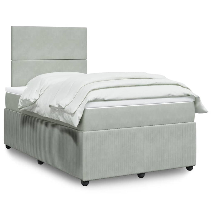 Pat box spring cu saltea, gri deschis, 120x190 cm, catifea - WALTI WALTI