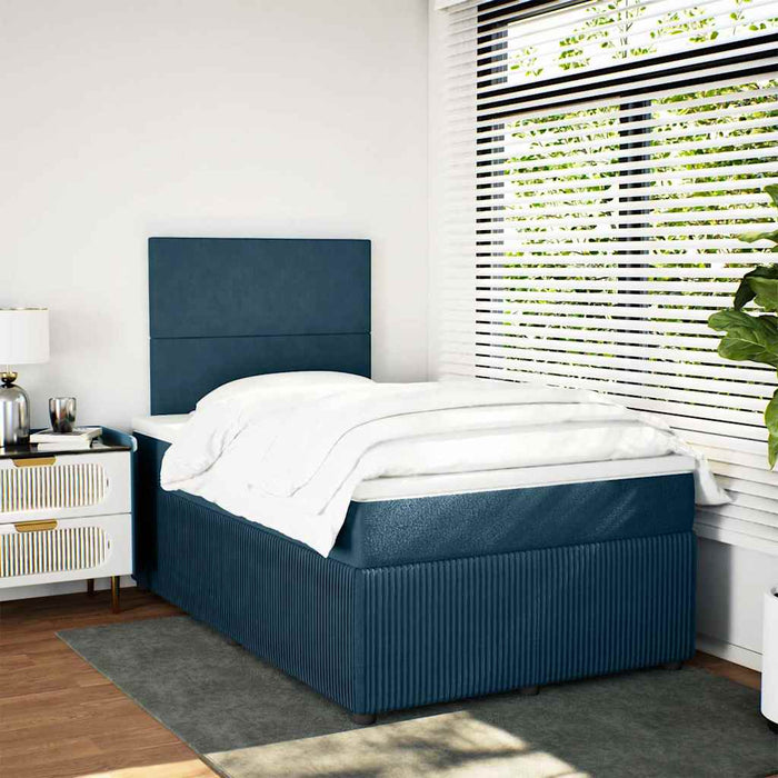 Pat box spring cu saltea, albastru închis, 120x190 cm, catifea WALTI