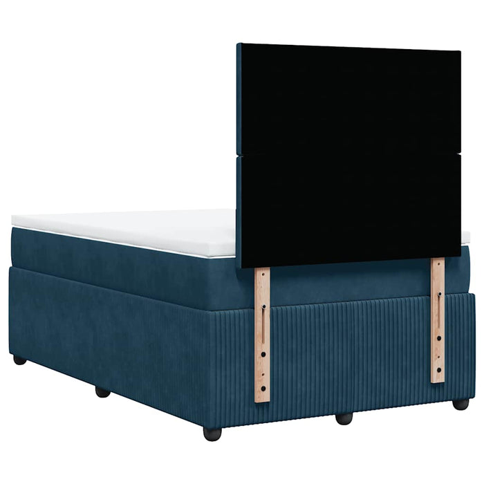 Pat box spring cu saltea, albastru închis, 120x190 cm, catifea WALTI