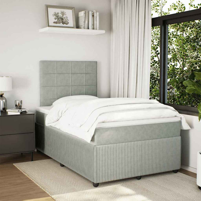Pat box spring cu saltea, gri deschis, 120x190 cm, catifea - WALTI WALTI