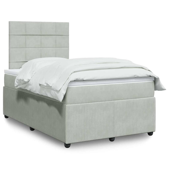 Pat box spring cu saltea, gri deschis, 120x190 cm, catifea - WALTI WALTI