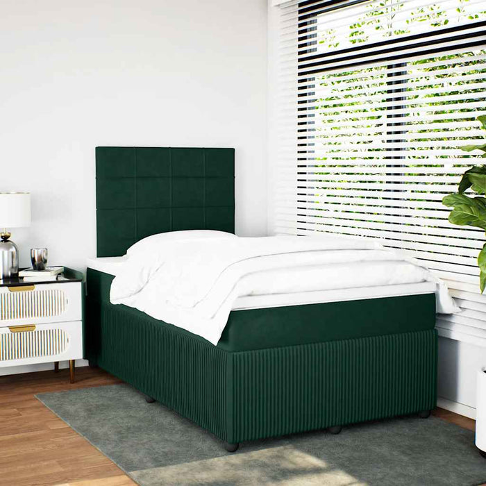 Pat box spring cu saltea, verde închis, 120x190 cm, catifea WALTI