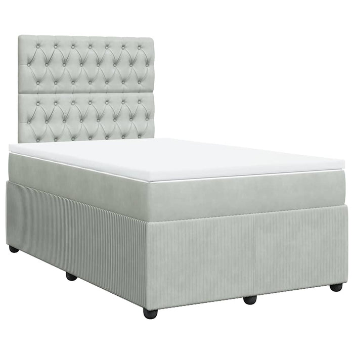 Pat box spring cu saltea, gri deschis, 120x190 cm, catifea - WALTI WALTI