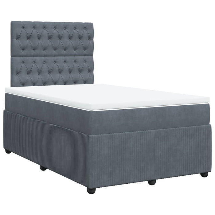 Pat box spring cu saltea, gri închis, 120x190 cm, catifea WALTI