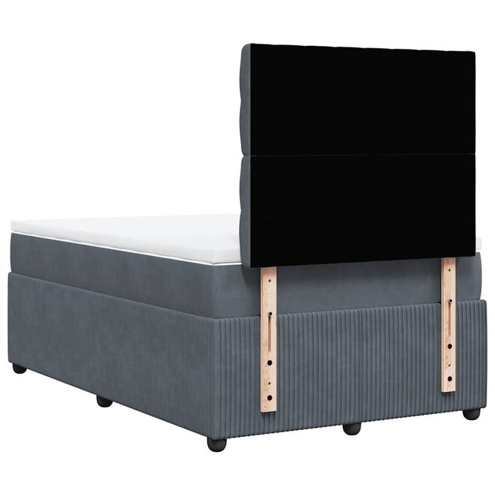 Pat box spring cu saltea, gri închis, 120x190 cm, catifea WALTI