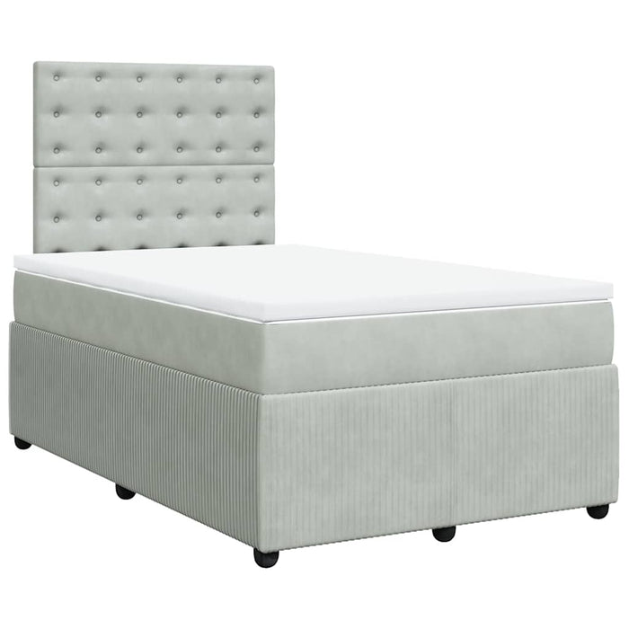 Pat box spring cu saltea, gri deschis, 120x190 cm, catifea WALTI