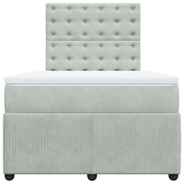 Pat box spring cu saltea, gri deschis, 120x190 cm, catifea WALTI