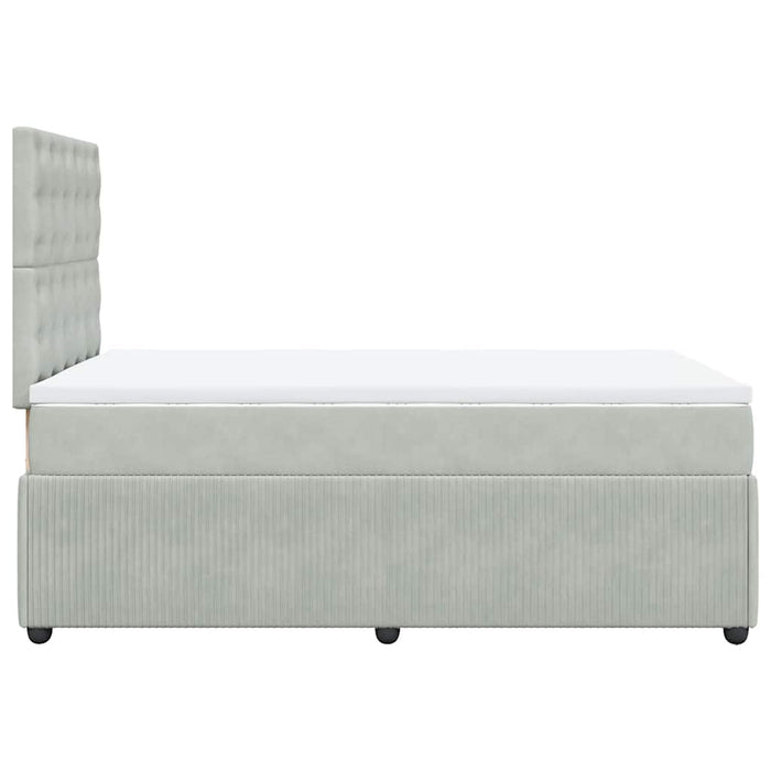 Pat box spring cu saltea, gri deschis, 120x190 cm, catifea WALTI