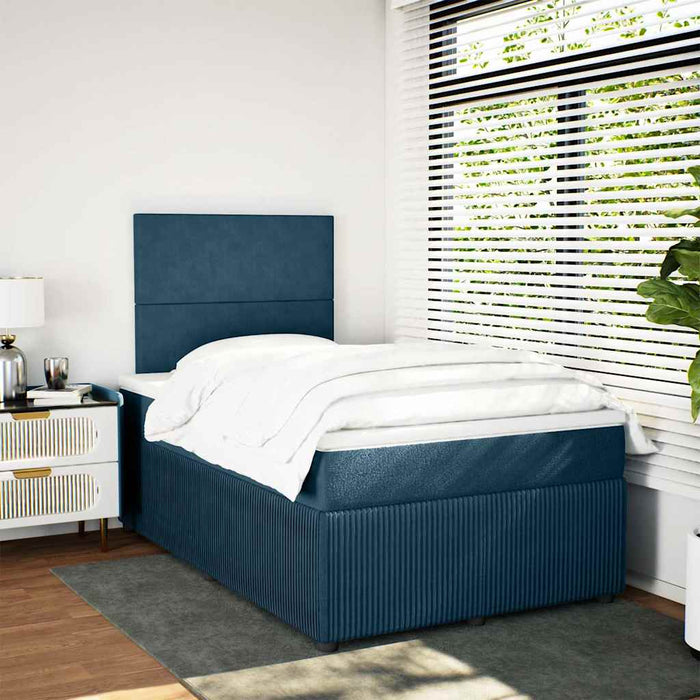Pat box spring cu saltea, albastru închis, 120x200 cm, catifea WALTI