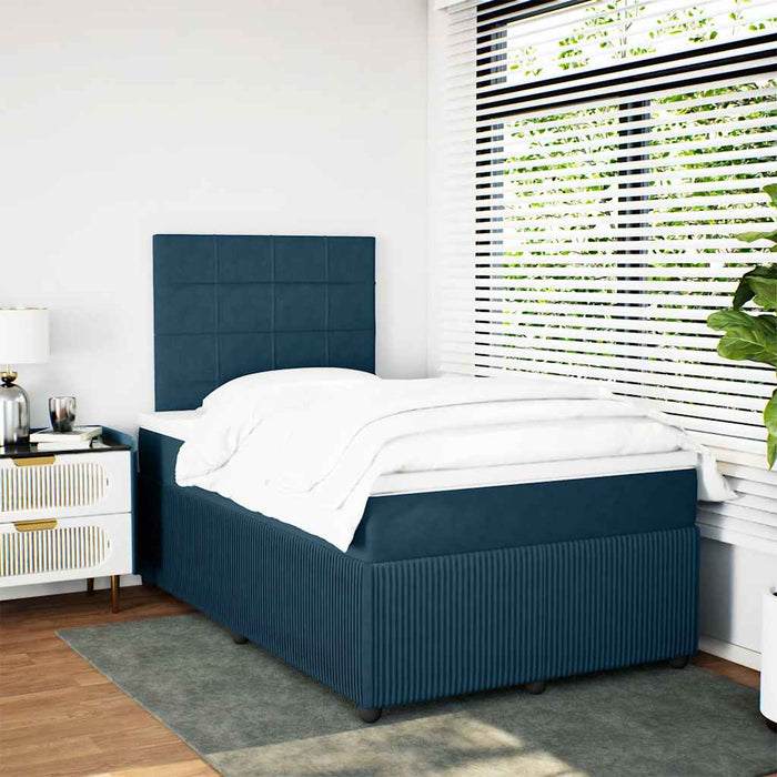 Pat box spring cu saltea, albastru închis, 120x200 cm, catifea WALTI