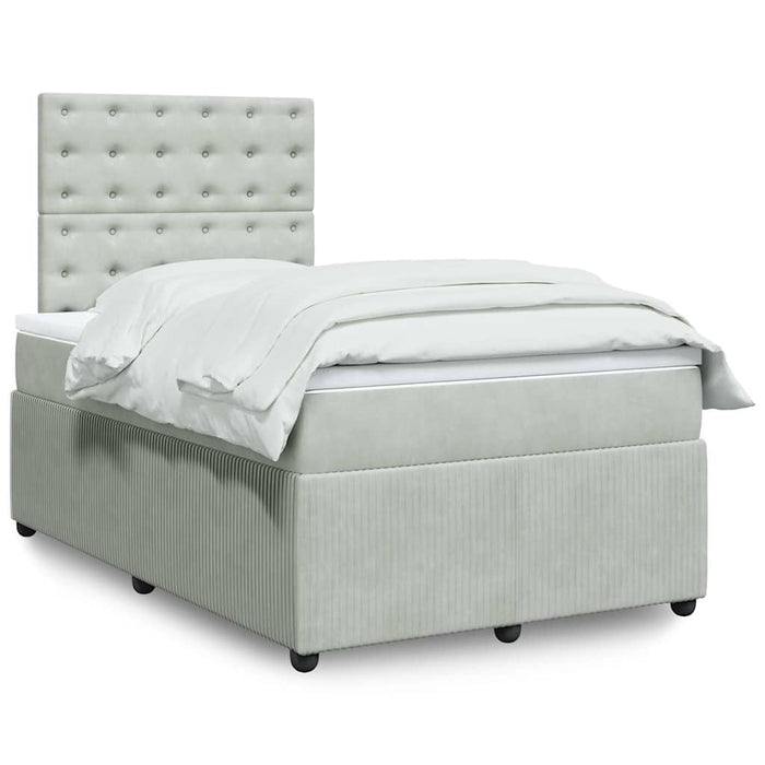 Pat continental cu saltea, gri deschis, 120x200 cm, catifea WALTI