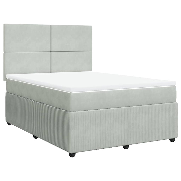 Pat box spring cu saltea, gri deschis, 140x190 cm, catifea - WALTI WALTI