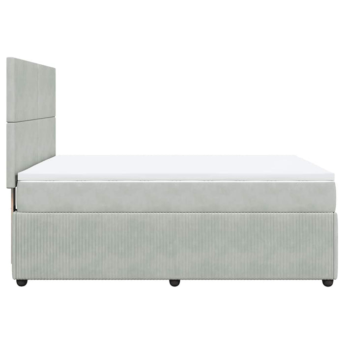 Pat box spring cu saltea, gri deschis, 140x190 cm, catifea - WALTI WALTI