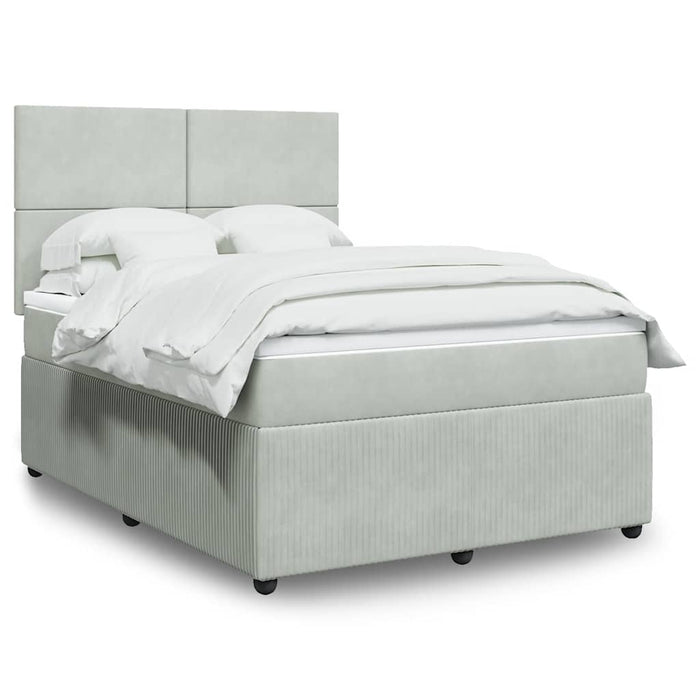 Pat box spring cu saltea, gri deschis, 140x190 cm, catifea - WALTI WALTI