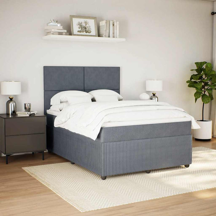 Pat box spring cu saltea, gri închis, 140x190 cm, catifea WALTI