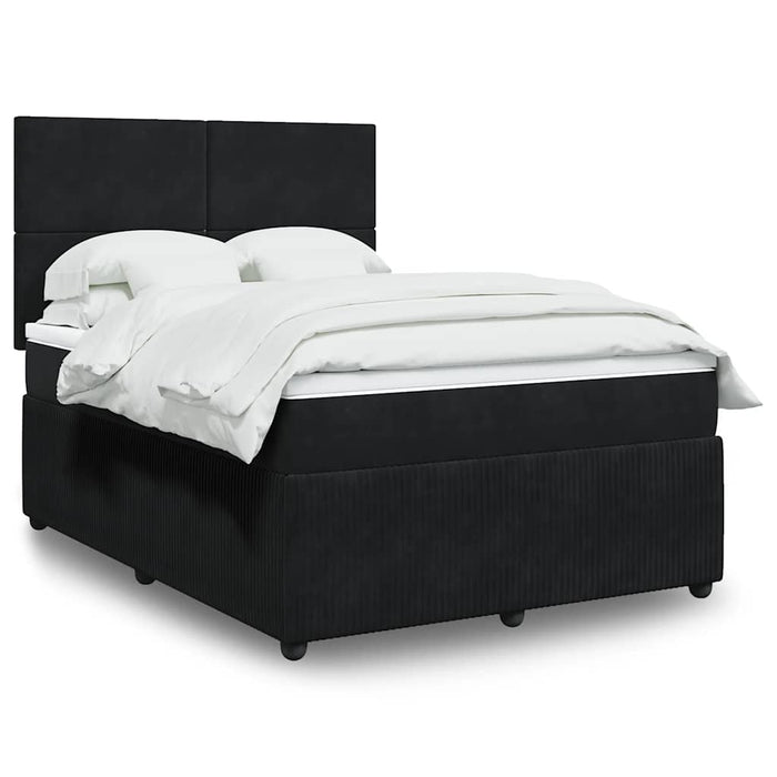 Pat box spring cu saltea, negru, 140x190 cm, catifea WALTI