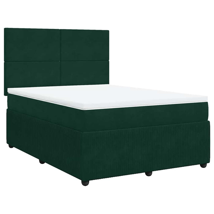 Pat box spring cu saltea, verde închis, 140x190 cm, catifea WALTI