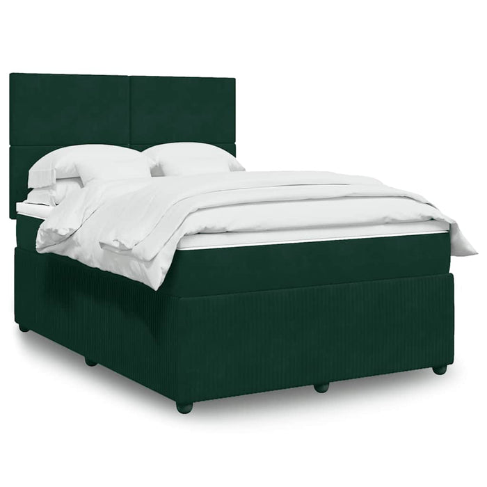 Pat box spring cu saltea, verde închis, 140x190 cm, catifea WALTI