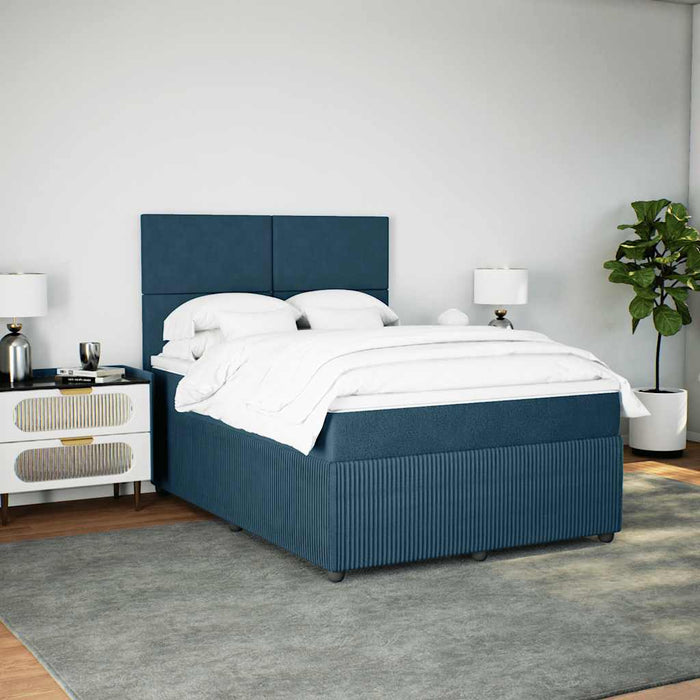 Pat box spring cu saltea, albastru închis, 140x190 cm, catifea WALTI