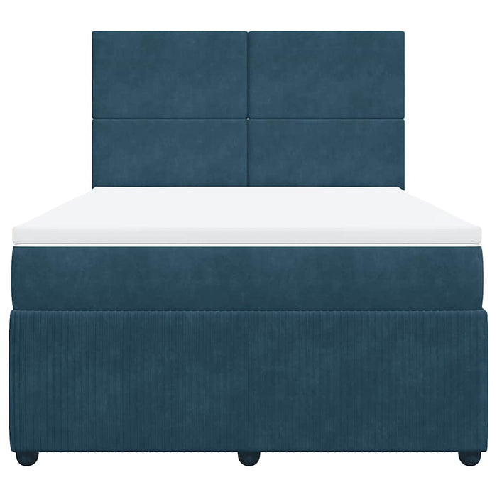 Pat box spring cu saltea, albastru închis, 140x190 cm, catifea WALTI