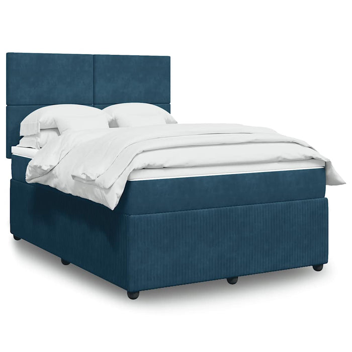 Pat box spring cu saltea, albastru închis, 140x190 cm, catifea WALTI