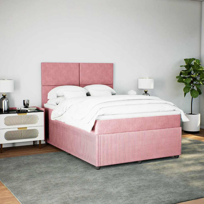 Pat box spring cu saltea, roz, 140x190 cm, catifea WALTI