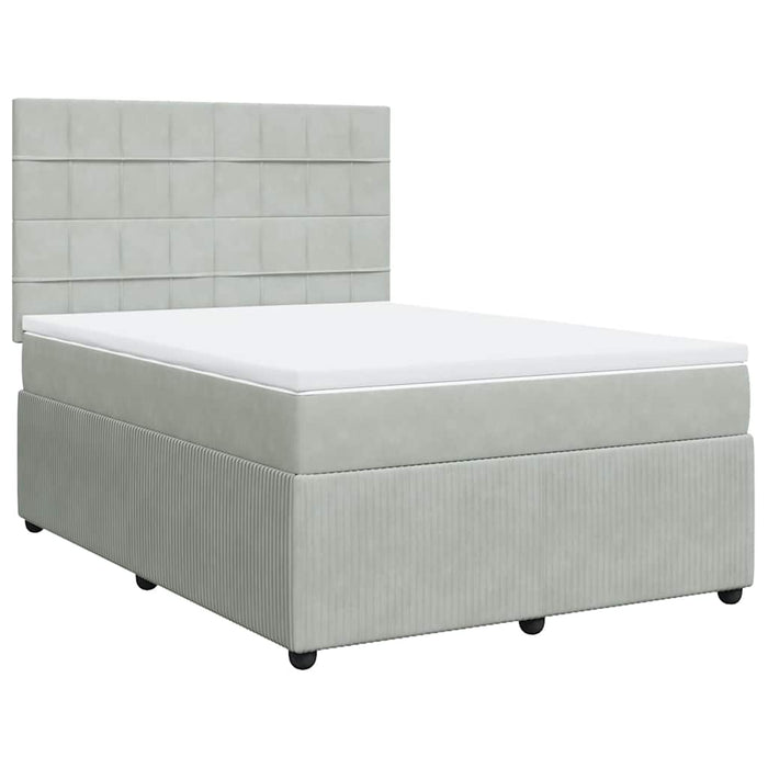 Pat box spring cu saltea, gri deschis, 140x190 cm, catifea WALTI
