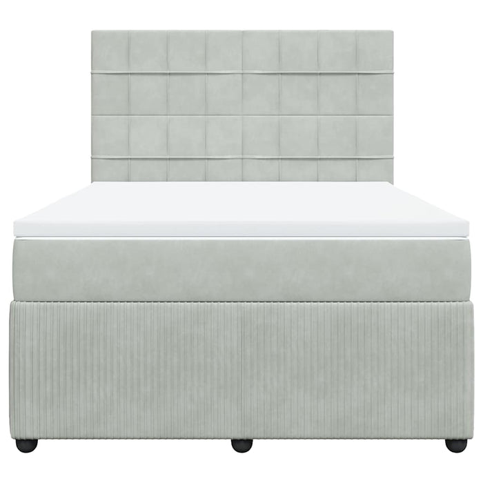 Pat box spring cu saltea, gri deschis, 140x190 cm, catifea WALTI