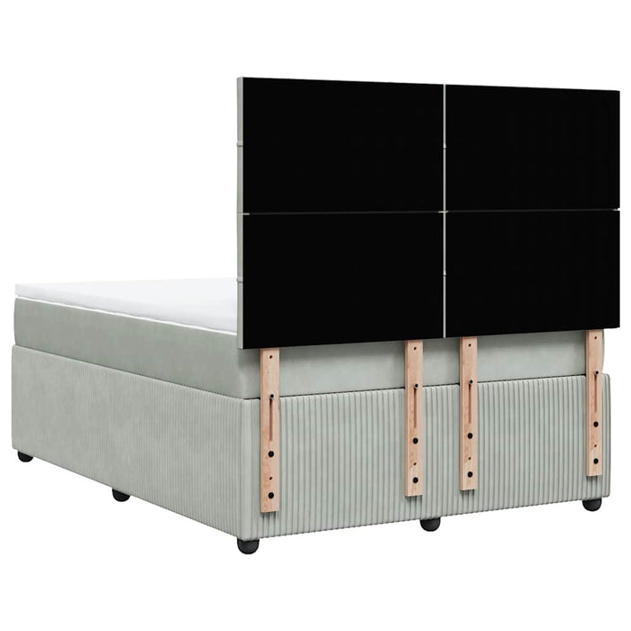Pat box spring cu saltea, gri deschis, 140x190 cm, catifea WALTI
