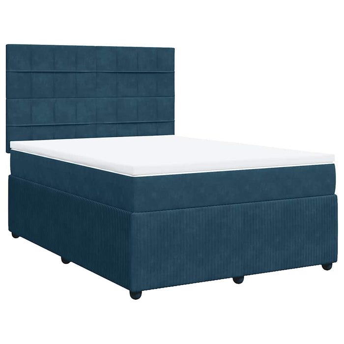 Pat box spring cu saltea, albastru închis, 140x190 cm, catifea WALTI