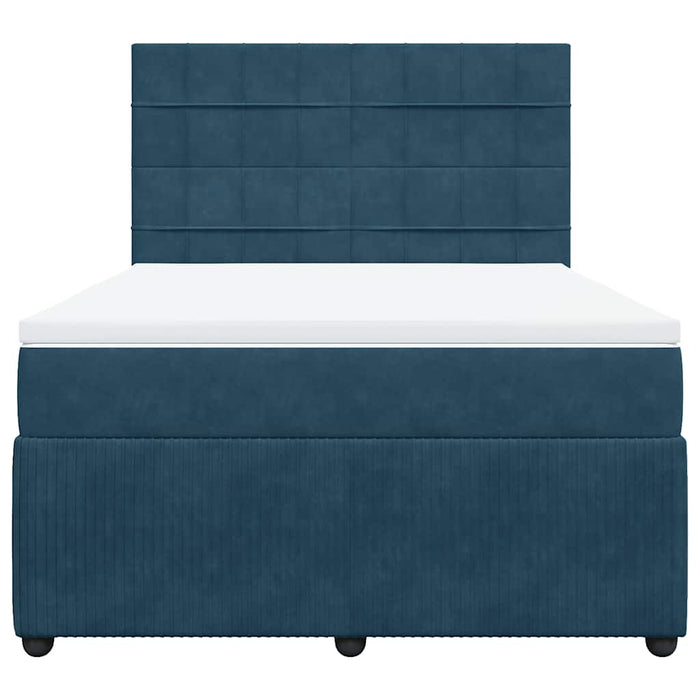 Pat box spring cu saltea, albastru închis, 140x190 cm, catifea WALTI