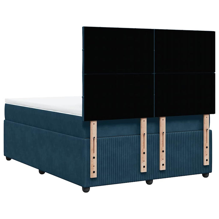 Pat box spring cu saltea, albastru închis, 140x190 cm, catifea WALTI