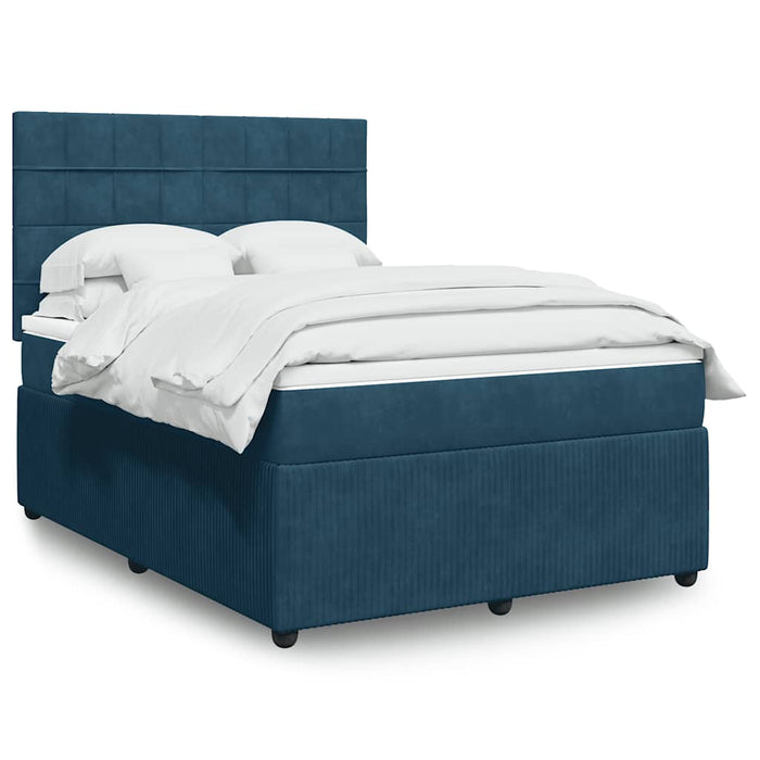 Pat box spring cu saltea, albastru închis, 140x190 cm, catifea WALTI