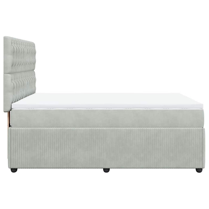 Pat box spring cu saltea, gri deschis, 140x190 cm, catifea - WALTI WALTI