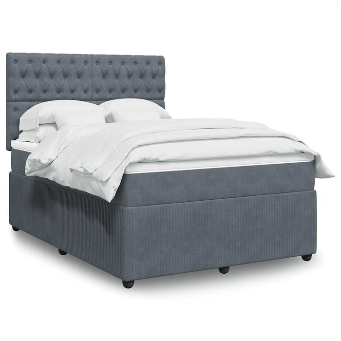 Pat box spring cu saltea, gri închis, 140x190 cm, catifea WALTI