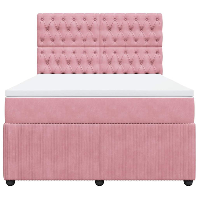 Pat box spring cu saltea, roz, 140x190 cm, catifea - WALTI WALTI