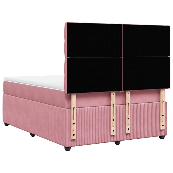 Pat box spring cu saltea, roz, 140x190 cm, catifea - WALTI WALTI