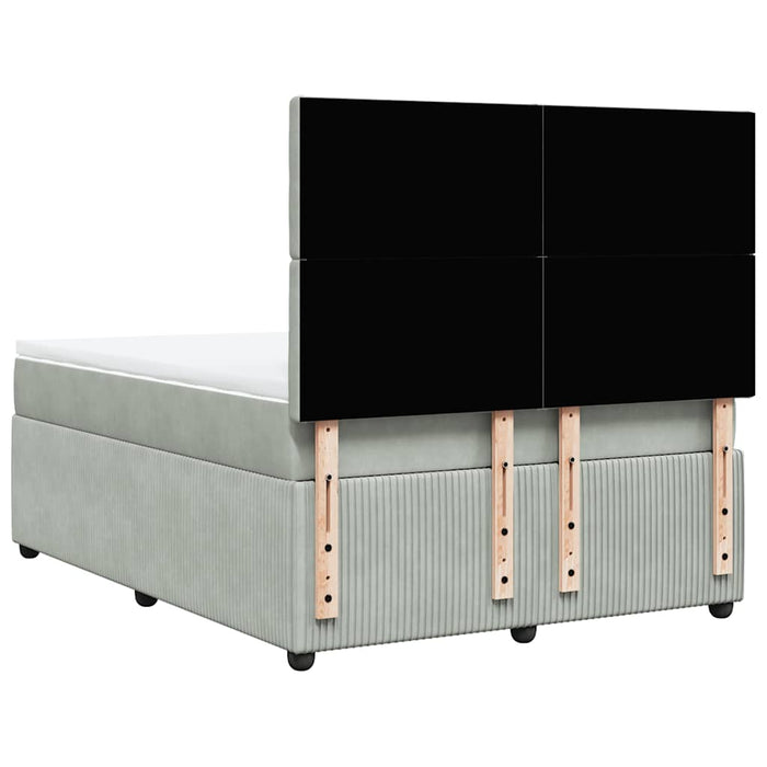 Pat box spring cu saltea, gri deschis, 140x190 cm, catifea - WALTI WALTI