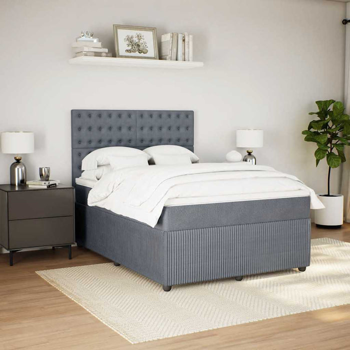 Pat box spring cu saltea, gri închis, 140x190 cm, catifea WALTI