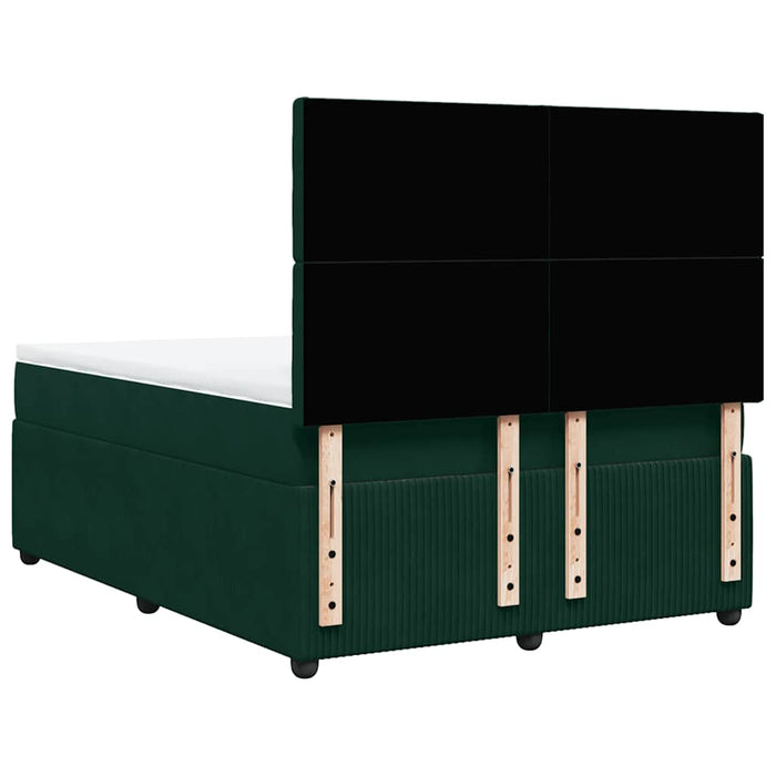 Pat box spring cu saltea, verde închis, 140x190 cm, catifea WALTI