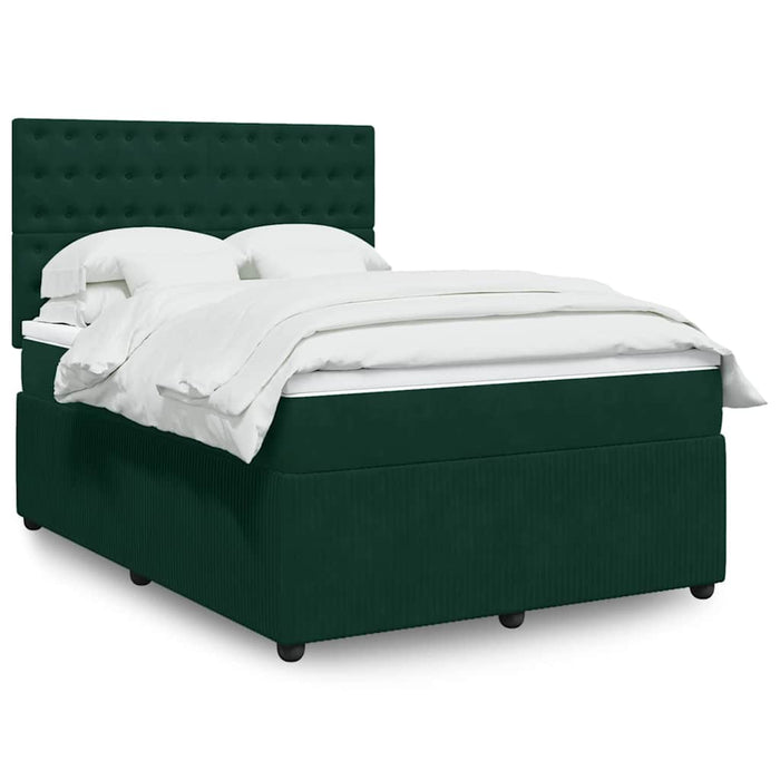 Pat box spring cu saltea, verde închis, 140x190 cm, catifea WALTI
