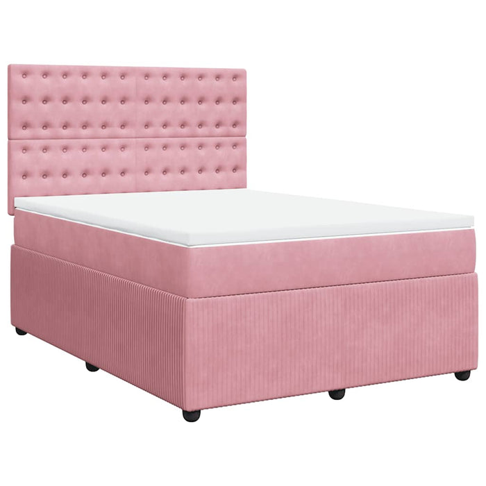 Pat box spring cu saltea, roz, 140x190 cm, catifea - WALTI WALTI