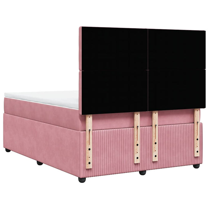 Pat box spring cu saltea, roz, 140x190 cm, catifea - WALTI WALTI