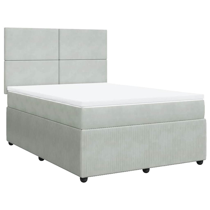Pat box spring cu saltea, gri deschis, 140x200 cm, catifea - WALTI WALTI